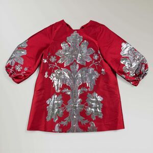 NWT Mestiza Rosanna Mini Dress A-line Red Silver Balloon Sleeves Cocktail Sz XL